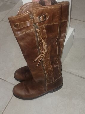 Women's Tall Lace-Up Riding Boots with Tassel Zip in Brown